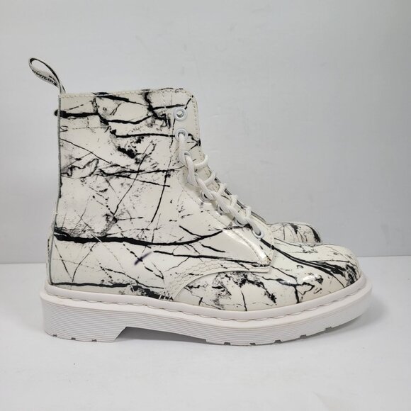 Dr. Martens Shoes - Dr. Martens Pascal Women's White & Black Marble Leather Boots US Size 8